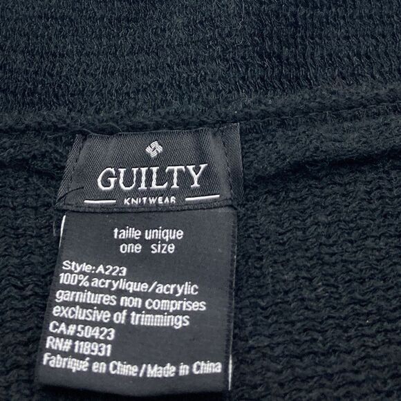 Guilty Knitwear Embroidered Flowers Turtleneck Black Poncho One Size - Picture 5 of 9